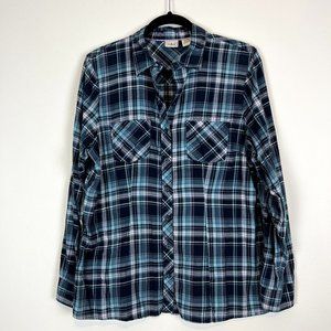 L.L.Bean Women's Medium Signature Heritage Scotch Plaid Flannel Shirt Blue Teal